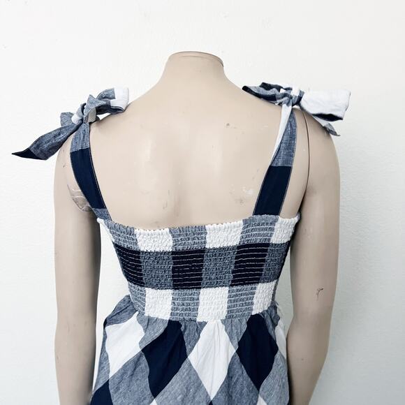 [Crown & Ivy] Navy Blue White Plaid Linen Midi Dress Tie Straps NWT Size Large L - Picture 8 of 11